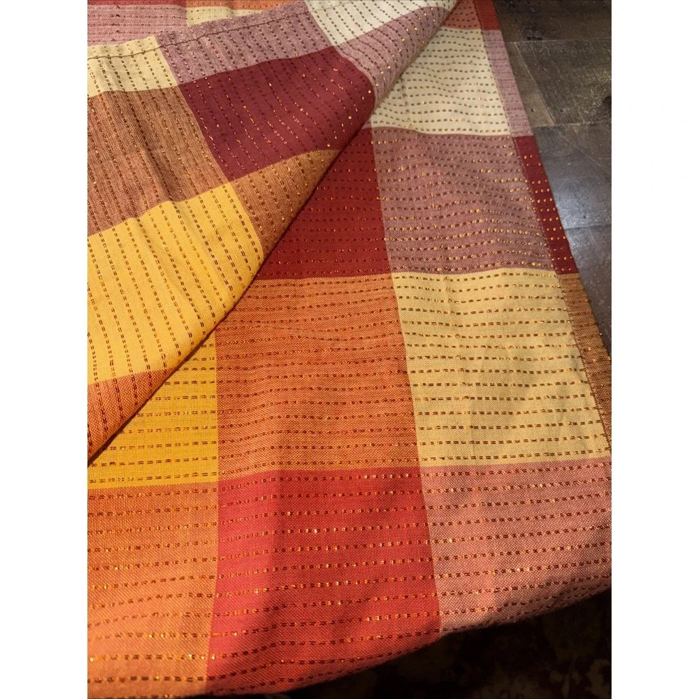 Vintage Gingham Check Tablecloth Orange Harvest Halloween Tones 68x106 Oblong
